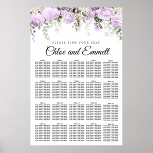 Poster Grand Mariage Floral violet de 20 tables