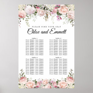 Poster Grand Mariage rose Floral à 4 tables