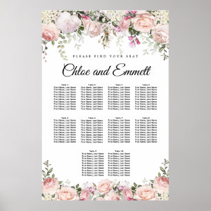 Poster Grand Mariage rose Floral de 10 tables