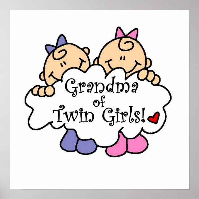 Poster Grand-mère de jumeaux cadeaux de filles (Devant)