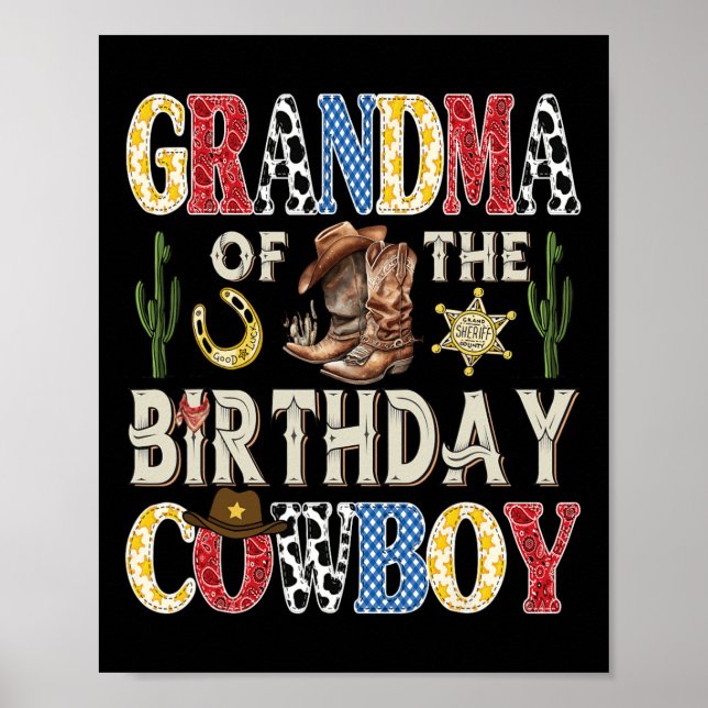 Poster Grand-Mère De L'Anniversaire Cowboy Rodeo Western (Devant)