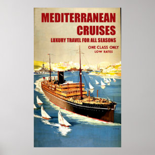 Poster Grand navire outre-mer en croisière en Méditerrané