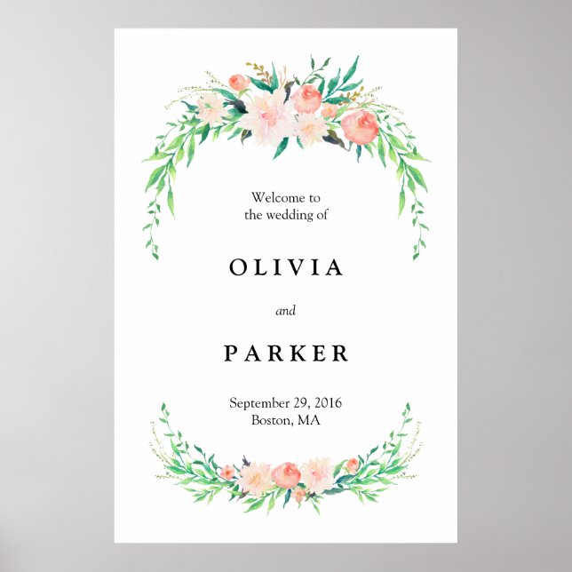 Poster Grand panneau de bienvenue de mariage Bouquet déli (Devant)