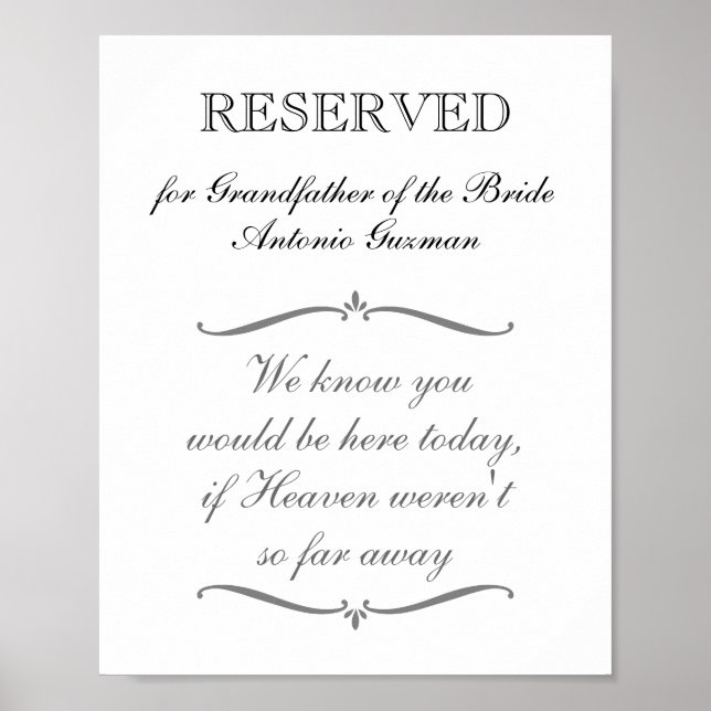 Poster Grand-père de la mariée Mariage commémoratif (Devant)