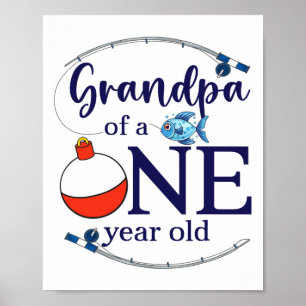 Poster Grand-père du garçon de pêche du gros premier anni