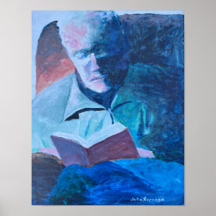 Poster Grand-père Lire vieux homme avec livre