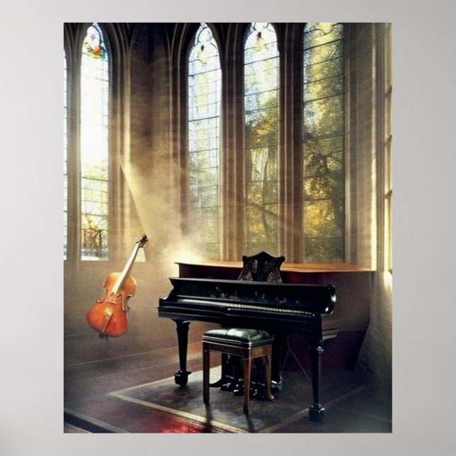 Poster Grand Piano classique et violoncelle à l'autel d'u (Devant)