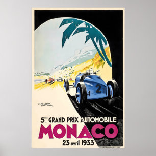 Poster Grand Prix 1933 Course Automobile Monaco France Vi