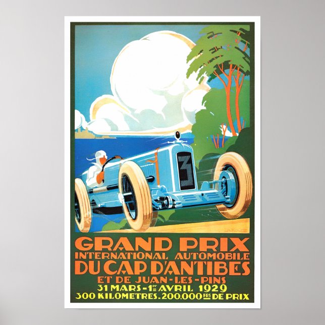 Poster Grand Prix vintage d'Antibes 1929 (Devant)
