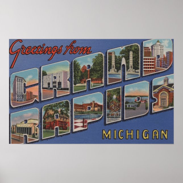 Poster Grand Rapids, Michigan - Scènes de grandes lettres (Devant)