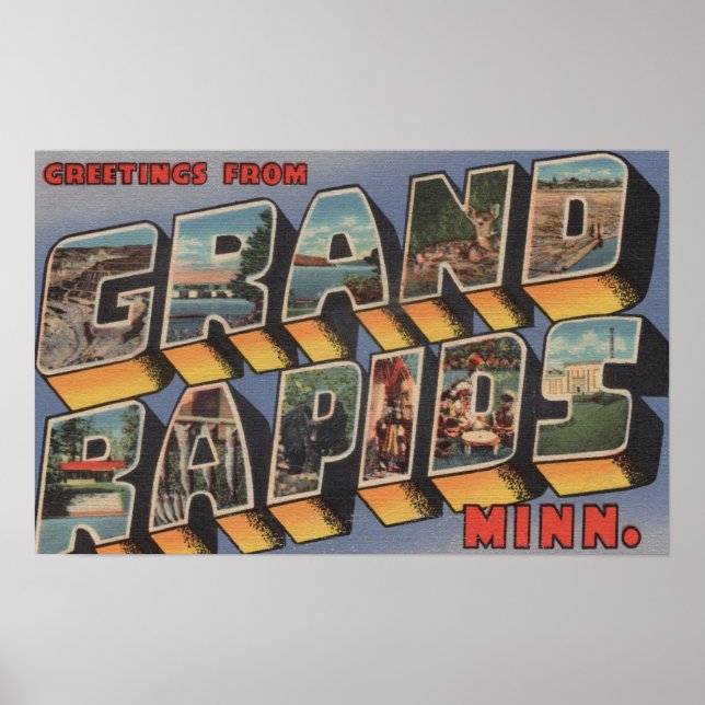 Poster Grand Rapids, Minnesota - Scènes de grandes lettre (Devant)
