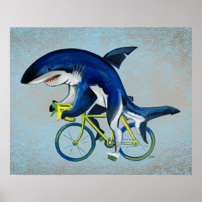 Poster Grand Requin Blanc À Vélo (Devant)