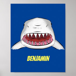 Poster Grand requin blanc moyen dessin animé