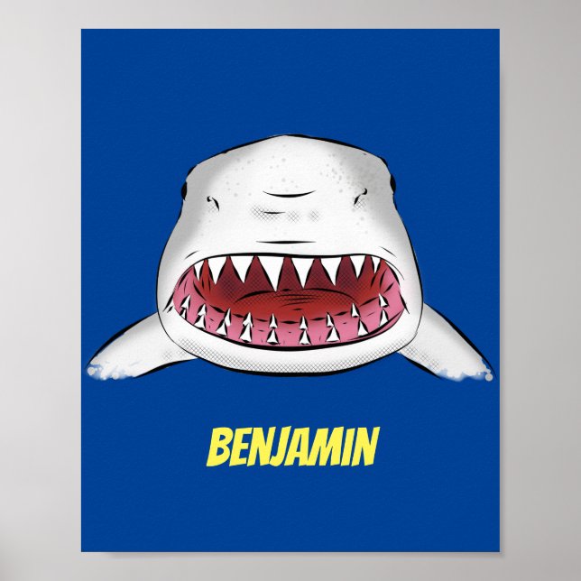 Poster Grand requin blanc moyen dessin animé (Devant)