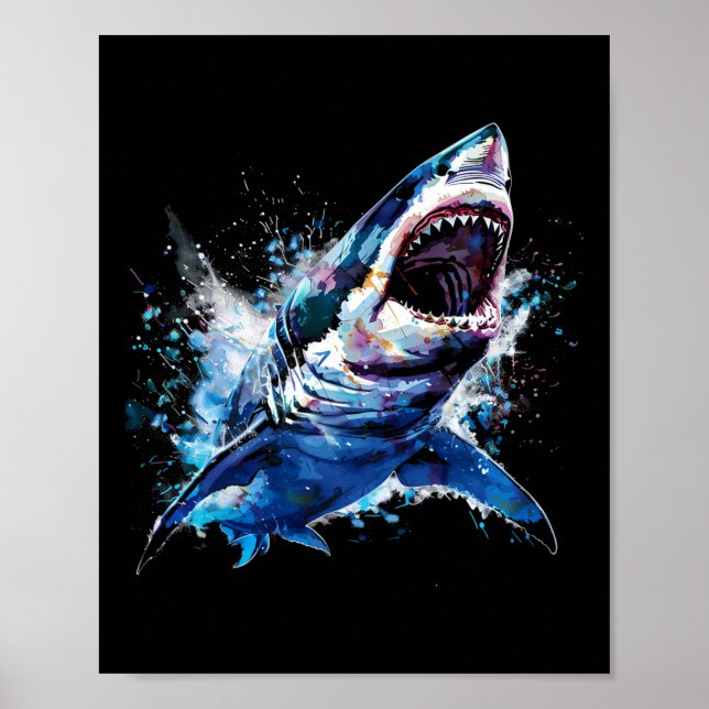 Poster Grand requin blanc Scuby Plongée Pêche Amateur de  (Devant)