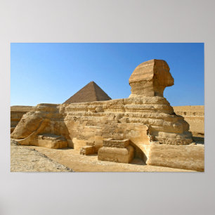 Poster Grand Sphinx de Gizeh avec la pyramide de Khafre -