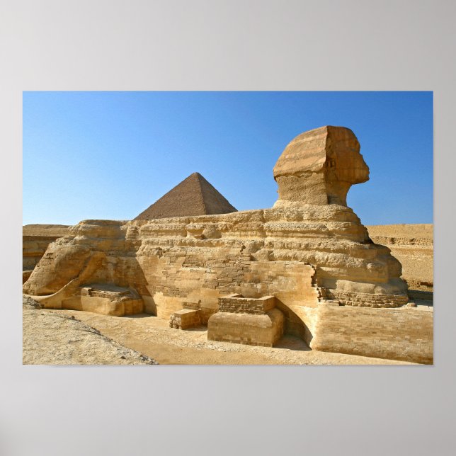 Poster Grand Sphinx de Gizeh avec la pyramide de Khafre - (Devant)
