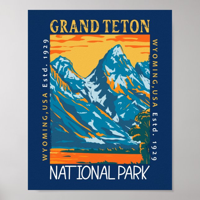 Poster Grand Teton National Park Wyoming Retro Trouvé (Devant)