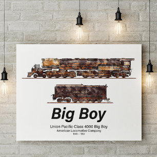 Poster Grand train à vapeur vintage Big Boy Locomotive am