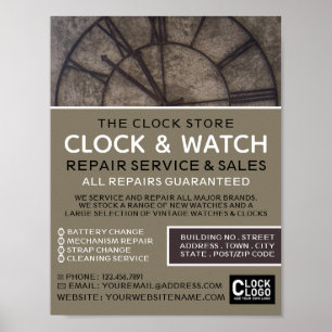 Poster Grand visage Horloge, Horologiste Publicité