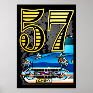 Poster Grande 'affiche de bande dessinée de voiture de 57