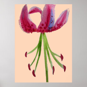 Poster Grande aquarelle moderne fleurie art lièvre rose