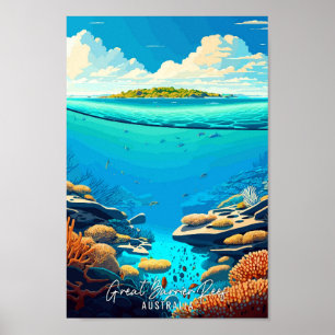 Poster Grande barrière de corail Australie illustration d