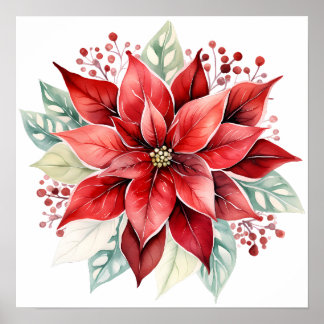 Poster Grande Belle Rouge Poinsettia Fleur de Noël