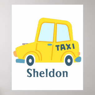 Poster Grande cabine de taxi jaune rétro personnalisée