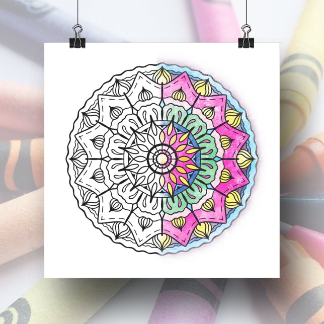Poster Grande coloration pour adultes Mandala (Half Colored Mandala Poster sample)