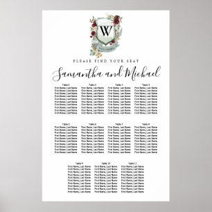 Poster Grande crête florale rouge 11 tables