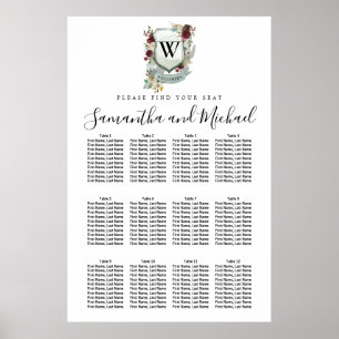 Poster Grande crête florale rouge 12 tables