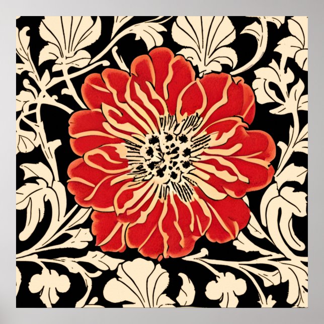 Poster Grande Fleur Rouge Art Nouveau (Devant)
