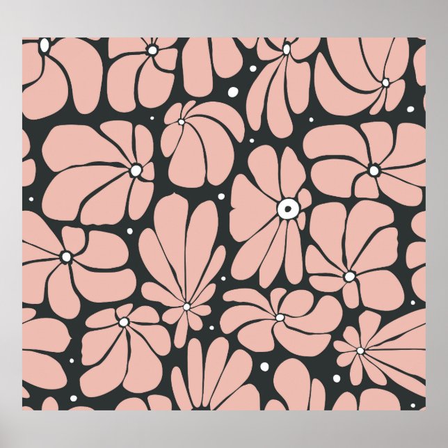 Poster Grande floraison stylisée, motif floral transparen (Devant)