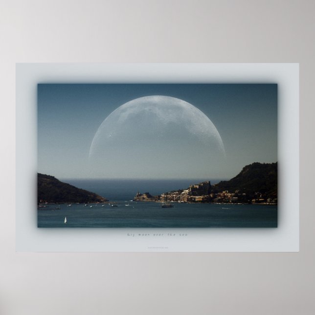 Poster grande lune au-dessus de la mer (Devant)