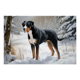 Poster Grande montagne suisse laissez neiger Noël