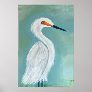 Poster Grande peinture blanche de beaux-arts de héron