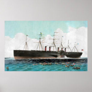 Poster Grande peinture orientale de bateau à  vapeur du