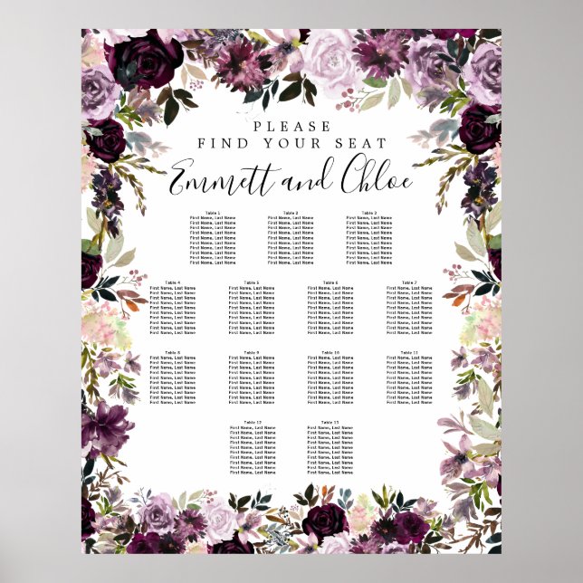 Poster Grande Plaine rose violet Plaine de 13 tables (Devant)