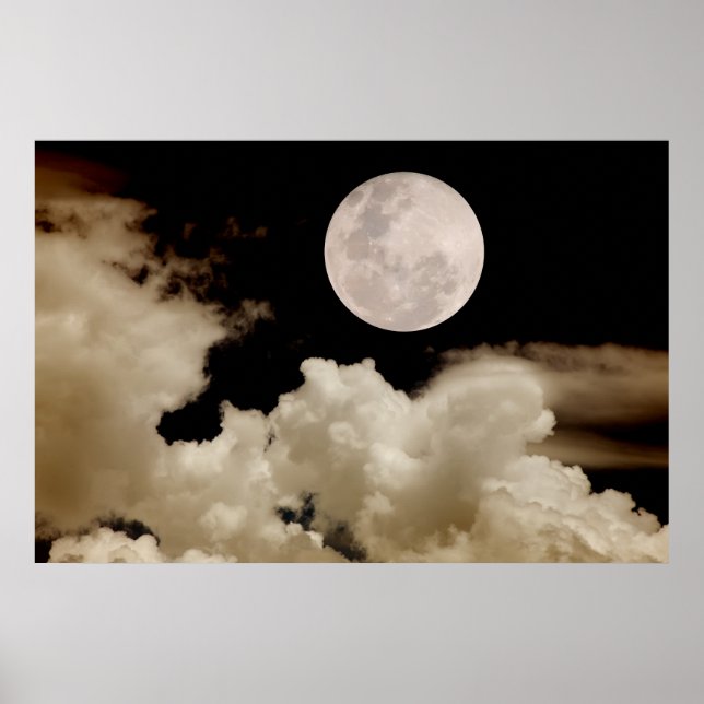 Poster Grande Pleine lune passant derrière les nuages (Devant)