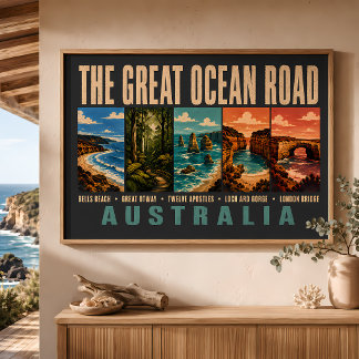 Poster Grande route océanique Australie Illustration de m
