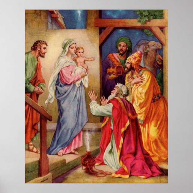 Poster Grande, Visite de Wisemen Christian Christmas Art (Devant)