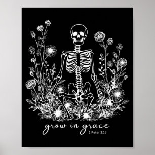 Poster Grandir dans la grâce florale squelette chrétien r