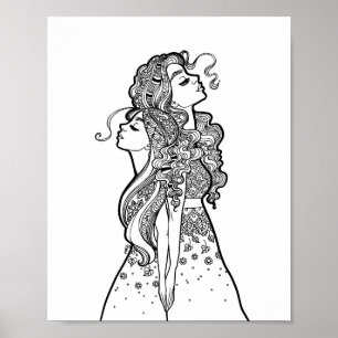 Poster Grandir ensemble - Mère Fille Ligne Portrait d'art