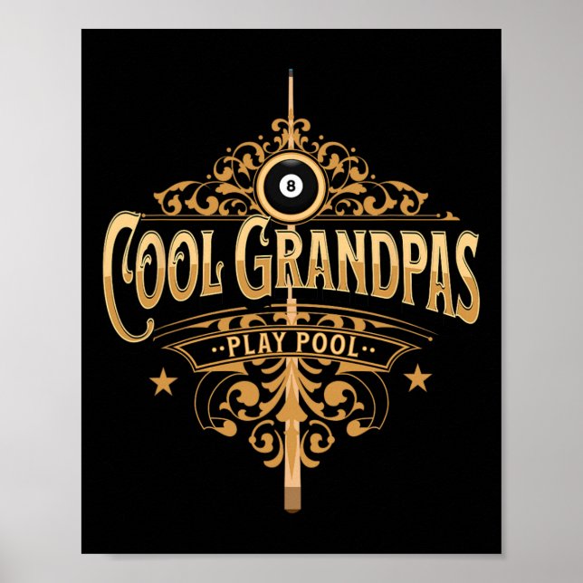 Poster Grandpas cool Jouer Pool Joueur Grand-père Bi (Devant)