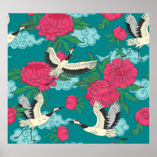 Poster Granes Peonies : Graphiques floraux Vintages
