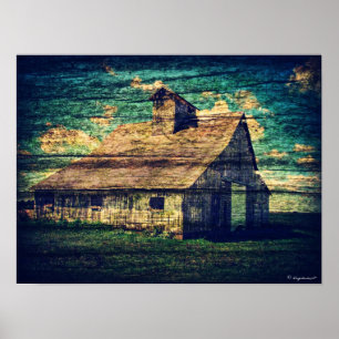 Poster Grange avec texture bois