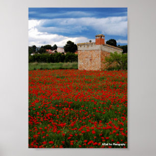Poster Grange de campagne dans un portrait de champ de co
