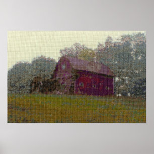 Poster Grange rouge sur la colline