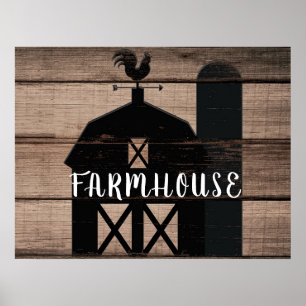 Poster Grange Rustique Bois Brun Toit Noir Art Paysan